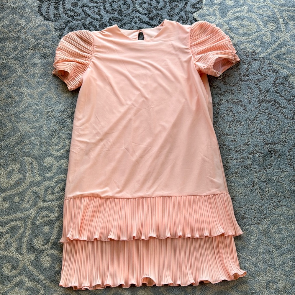 Vintage Good Times Ruffle Accordion Pleated Dress Peach 16P